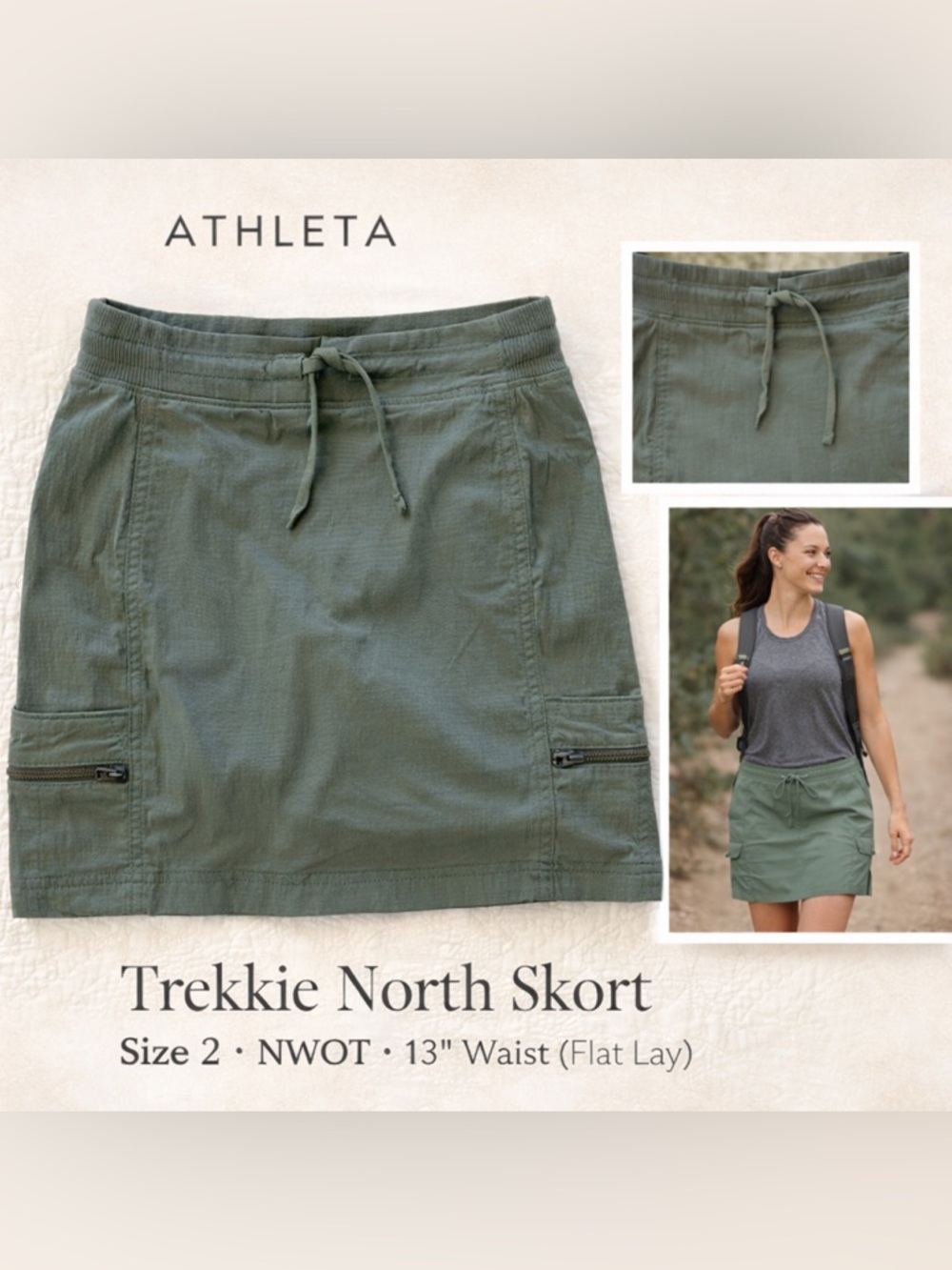Athleta Trekkie North Skort Size 2 Green Hiking Travel Active NWOT